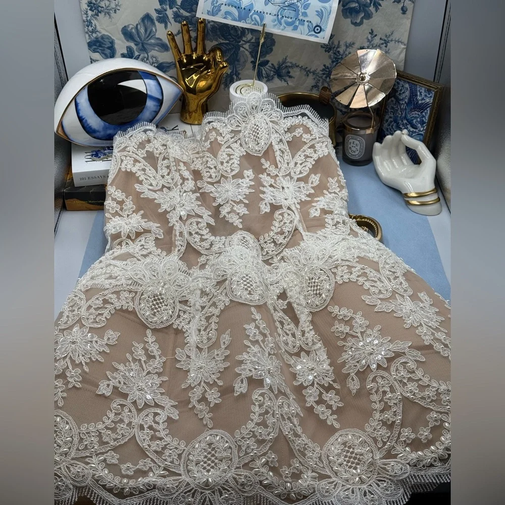 🆕 BRONX & BANCO 🧿 NWOT Maraya Blanc Lace Mini Dress, Sz L US 8